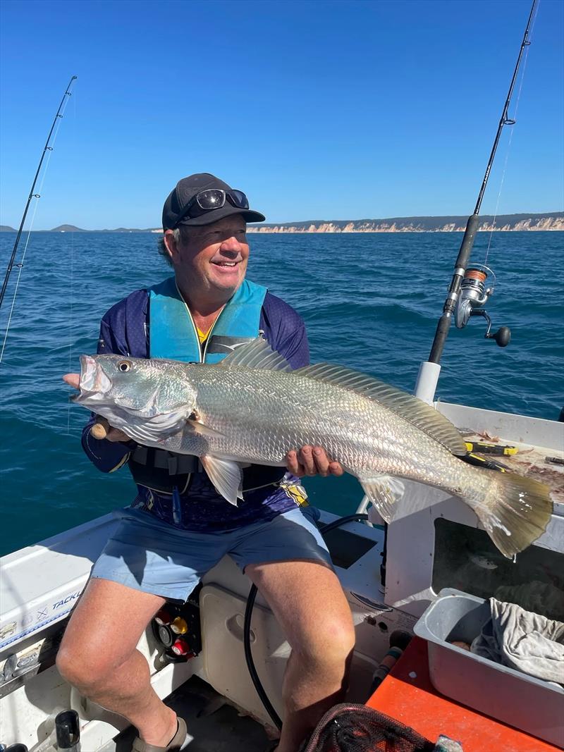 Neil went snapper fishing with Mick off the Wide Bay bar and found himself hooked up to this fine jewie - photo © Fisho's Tackle World Hervey Bay