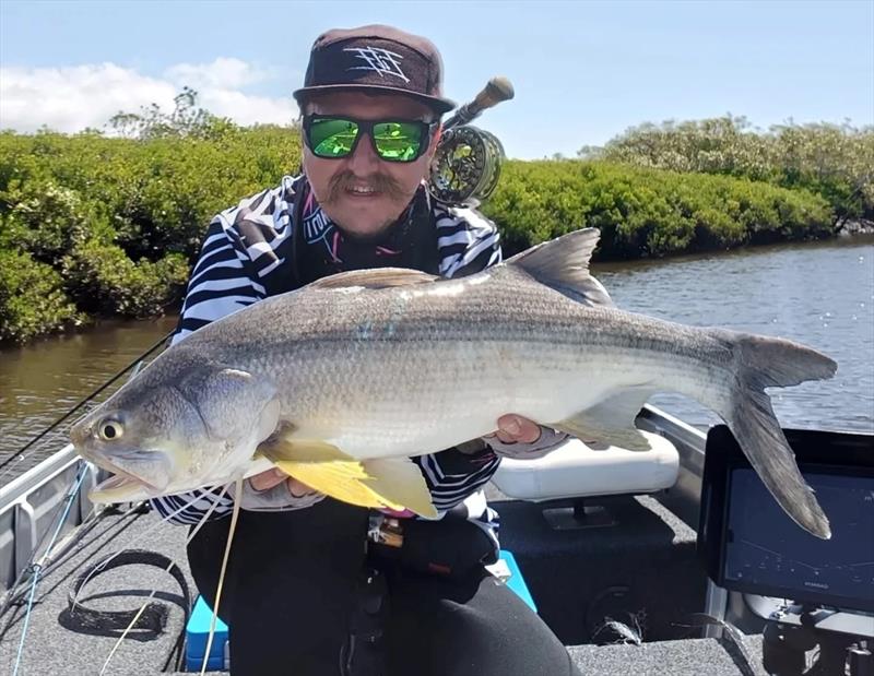 Josh Downing caught this cute little thready on fly, as well as some fun-sized tarpon. Sight-fishing opportunities abound for fly fishos right now photo copyright Fisho's Tackle World Hervey Bay taken at  and featuring the Fishing boat class