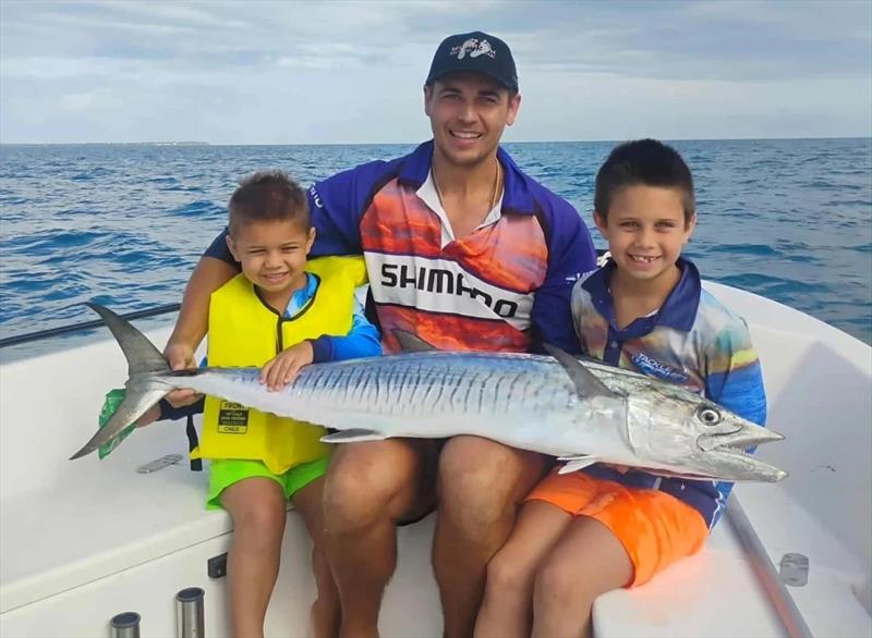 Brocky Ridgeway and his boys, Kyro & Kingy, with a sample of their latest day on the bay. No doubt it will be marlin next, eh boys photo copyright Fisho's Tackle World Hervey Bay taken at  and featuring the Fishing boat class