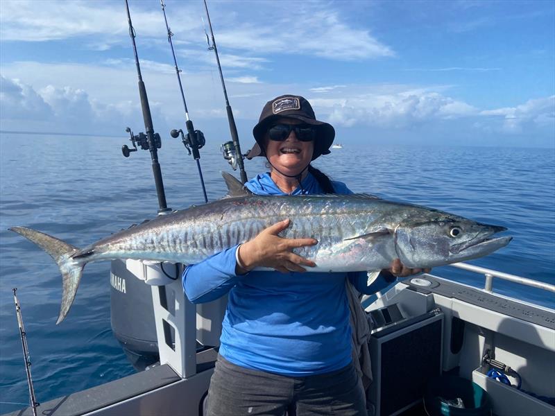 Mrs Reader was stoked to catch this fine spanish mackerel. Expect more to move closer inshore next month photo copyright Fisho's Tackle World Hervey Bay  taken at  and featuring the Fishing boat class