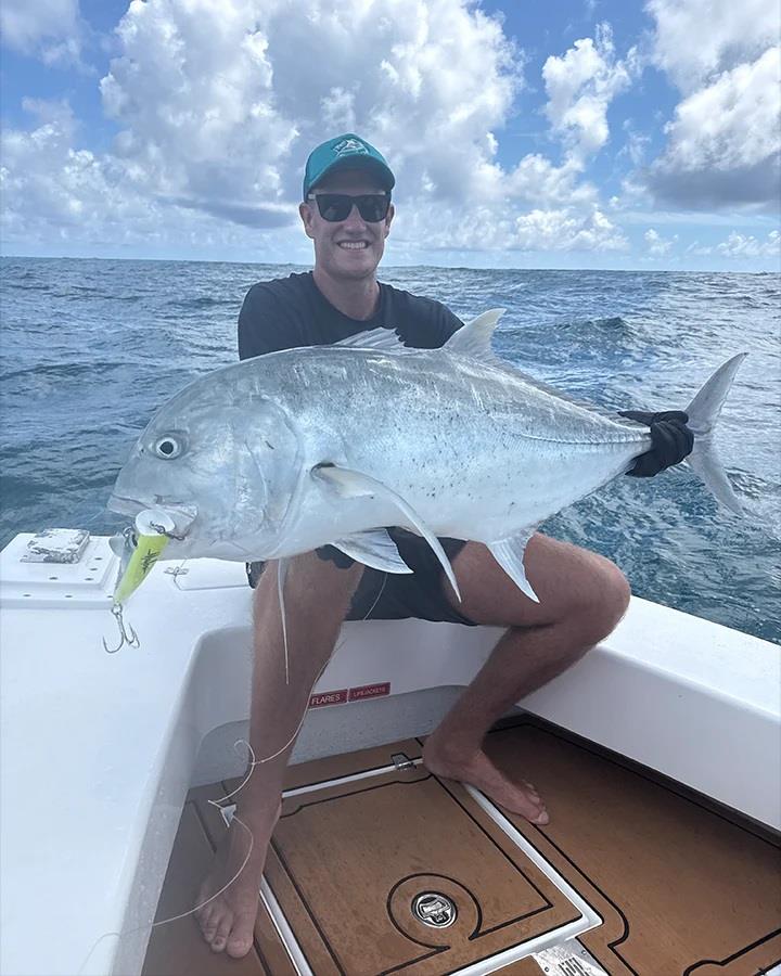 Saltwater Playground Charter clients had fun with the GTs on a recent offshore popping mission - photo © Fisho's Tackle World Hervey Bay 