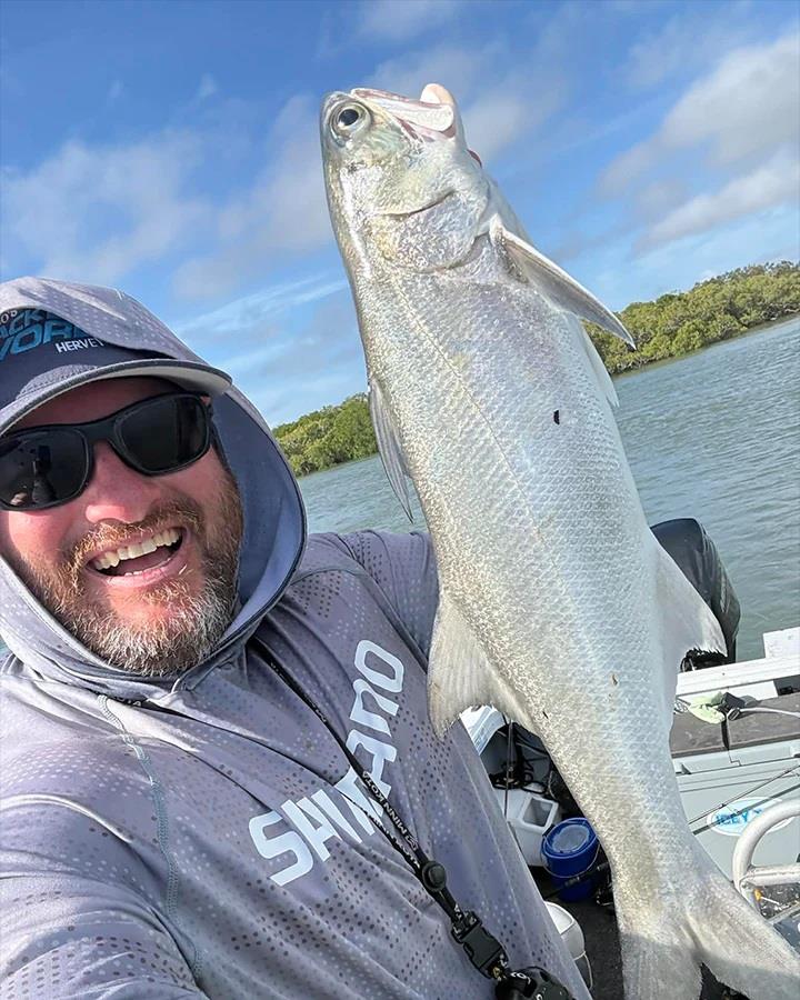 Stuart has been roaming the estuaries picking up a handy feed. This solid blue salmon was just part of a mixed catch - photo © Fisho's Tackle World Hervey Bay 