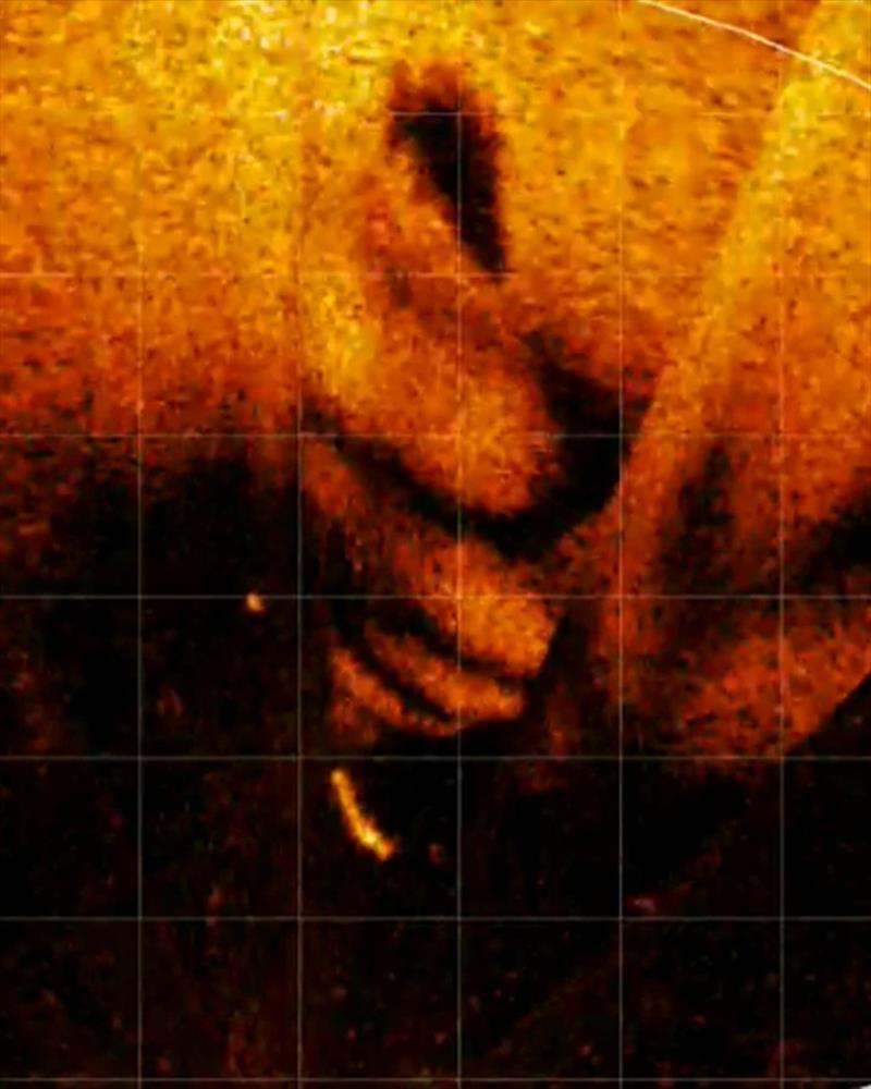 Garmin Livescope shot of a donkey barra. That's her in the foreground, with her shadow at the top of screen - photo © Fisho's Tackle World Hervey Bay