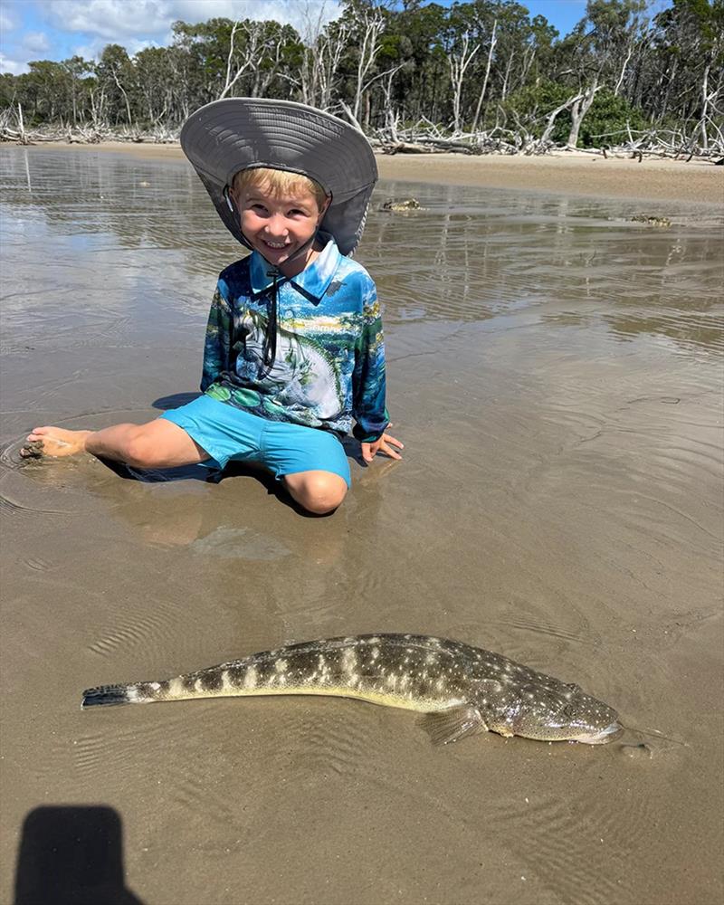 The Koeppen kids enjoy the outdoor life that comes with living on the Burrum. Catching big flatties adds to the fun photo copyright Fisho's Tackle World Hervey Bay taken at  and featuring the Fishing boat class