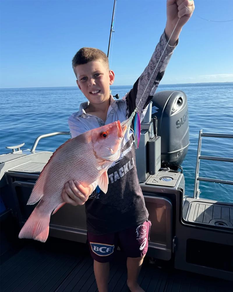 Kade and the rest of the Whittle clan scouted new country off Wathumba and found a few jig-munching nannies photo copyright Fisho's Tackle World Hervey Bay taken at  and featuring the Fishing boat class