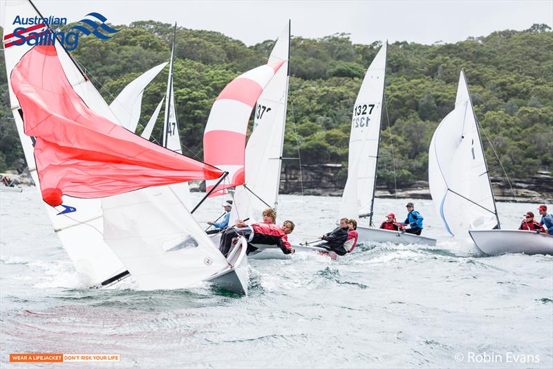 Flying 11s wrestling conditions on the final day of Sail Sydney photo copyright Robin Evans taken at Woollahra Sailing Club and featuring the Flying 11 class