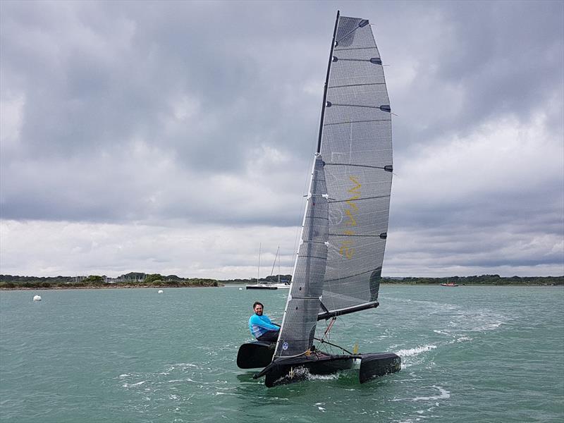 Flying Mantis - sailing off hayling Island - the single handed trimaran that can be sailed in displacement or foiling mode photo copyright Flying Mantis taken at Hayling Island Sailing Club and featuring the Flying Ant class