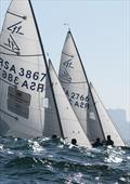 The chase is on. Myles White and Estelle Buys reel in Rob and Iain Bowman during a previous Flying 15 Nationals offshore of Durban. White and Buys will be hoping to better their second last year at the upcoming Flying 15 Nationals hosted by Aeolians © Sophie Thompson
