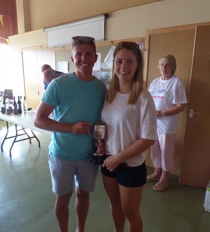 Ally Ireland and Pip Benson, Silver Fleet Winners at the Flying Fifteen Scottish Championship prize giving photo copyright Becky Davison taken at Solway Yacht Club and featuring the Flying Fifteen class