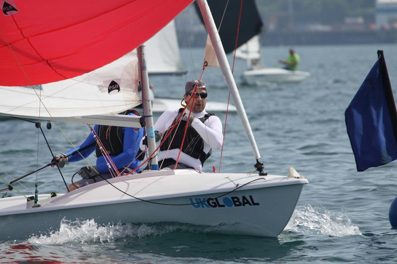 Richard Hope & Mike Stenson on day one of the UKGLOBAL Flying Fifteen Nationals photo copyright Alan Henderson / www.fotoboat.com taken at Weymouth & Portland National Sailing Academy and featuring the Flying Fifteen class