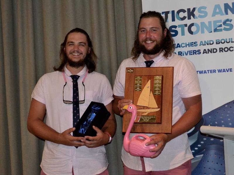 Lewis Davies and John Radnell receiving the Rising Stars Trophy – Flying Fifteen Australian Championships photo copyright Sonja Dowdle taken at Mornington Yacht Club and featuring the Flying Fifteen class