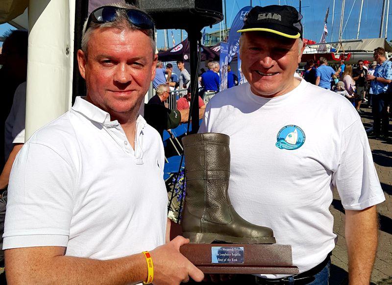 David Gorman and Chris Doorly with the 'Boat of the Regatta' Trophy - Flying Fifteens at the the Volvo Dun Laoghaire Regatta photo copyright Frank Miller taken at Dun Laoghaire Motor Yacht Club and featuring the Flying Fifteen class