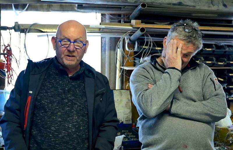 Chris Ducker explains another of his ideas - Phil Evans wonders if it's too late to change career photo copyright David Heron taken at RYA Dinghy Show and featuring the Flying Fifteen class