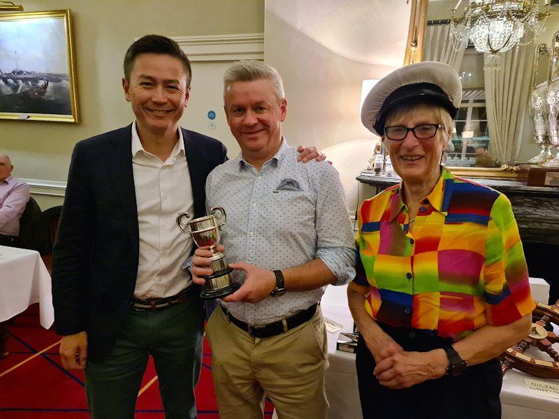 Michael Huang (L) and David Gorman (R), All Season Saturday Winners, Siobhan Cup, with Class Captain Jill Fleming - Dun Laoghaire Flying Fifteen fleet prize-giving 2022 photo copyright DBSC taken at Dublin Bay Sailing Club and featuring the Flying Fifteen class