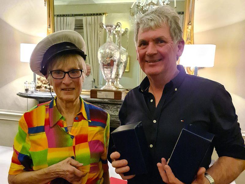 Mick Quinn (and MaryJayne Mulligan), 3rd Overall Bronze Fleet, with Jill Fleming - Dun Laoghaire Flying Fifteen fleet prize-giving 2022 photo copyright DBSC taken at Dublin Bay Sailing Club and featuring the Flying Fifteen class