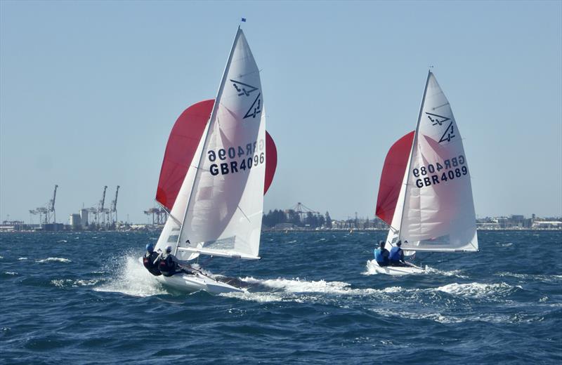 Pinnell & Cadwallader v Mackay & Lawson on Flying 15 Australian Championship Day 2 photo copyright Regatta Services taken at Royal Freshwater Bay Yacht Club and featuring the Flying Fifteen class