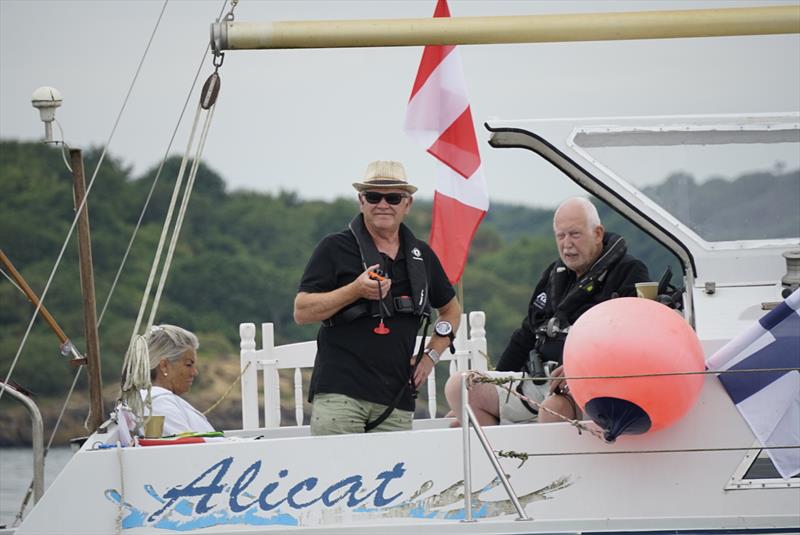 Willie Patterson, Principal Race Officer (centre) with Carolyn Kennedy, Time keeper/Recorder (left) and Lindsay Tosh, Assistant RO (right) aboard the Solway Yacht Club's Committee boat during the Scottish Flying Fifteen Championship photo copyright Finlay Train taken at Solway Yacht Club and featuring the Flying Fifteen class
