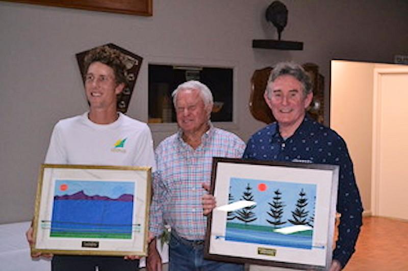 Luke Eliott and Peter Mudford being presented with the State Champions trophies by event sponsor and life member, John Wilson - photo © EBYC