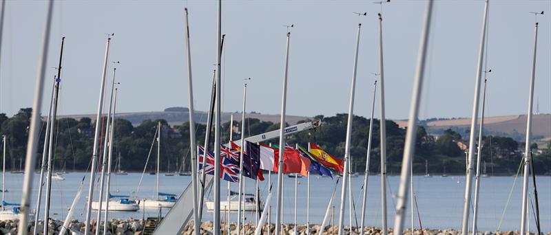Flying Fifteen Worlds - National Flags in amongst the sea of Flying Fifteen masts - photo © Mark Jardine