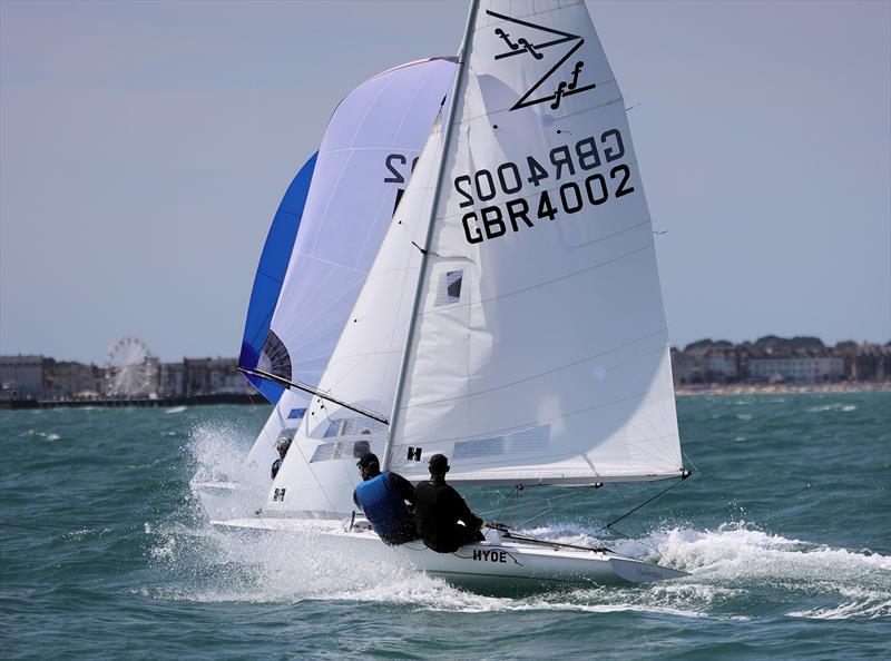 Race 3 - GBR 4002 chasing GBR 4005 into the finish on day 2 of the 2025 Flying Fifteen Worlds at the WPNSA - photo © Mark Jardine
