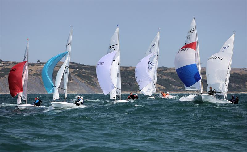 Race 3 - final reach in the waves on day 2 of the 2025 Flying Fifteen Worlds at the WPNSA - photo © Mark Jardine