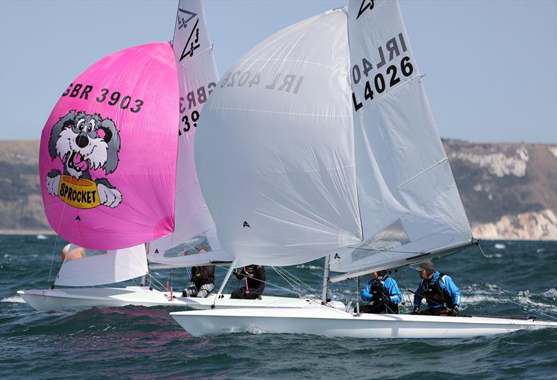 Race 4 - GBR 3903 and IRL 4026 approach the gybe mark on day 2 of the 2025 Flying Fifteen Worlds at the WPNSA - photo © Mark Jardine