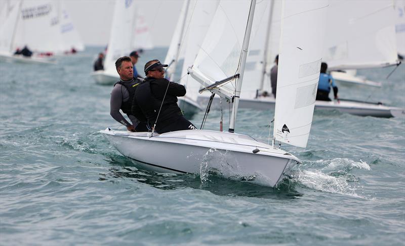 GBR 4144 tack into the windward mark during Race 5 on day 3 of the 2025 Flying Fifteen Worlds at the WPNSA - photo © Mark Jardine