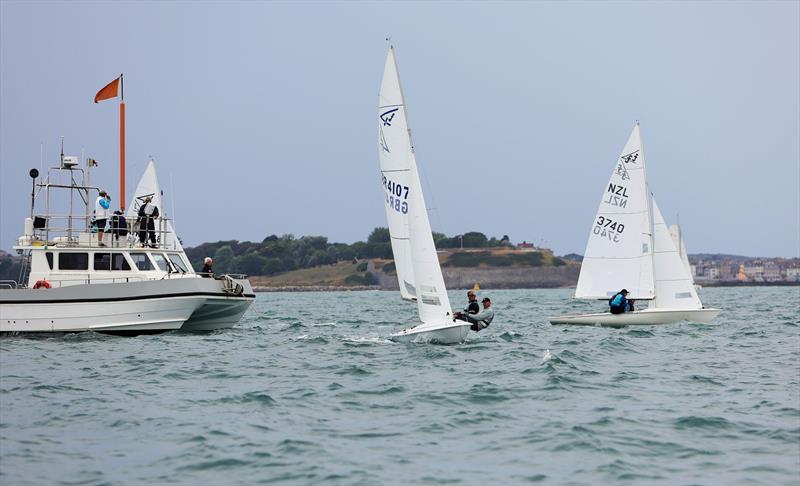 GBR 4107, Russell and Zeb, head out to the right after the start during Race 5 on day 3 of the 2025 Flying Fifteen Worlds at the WPNSA - photo © Mark Jardine