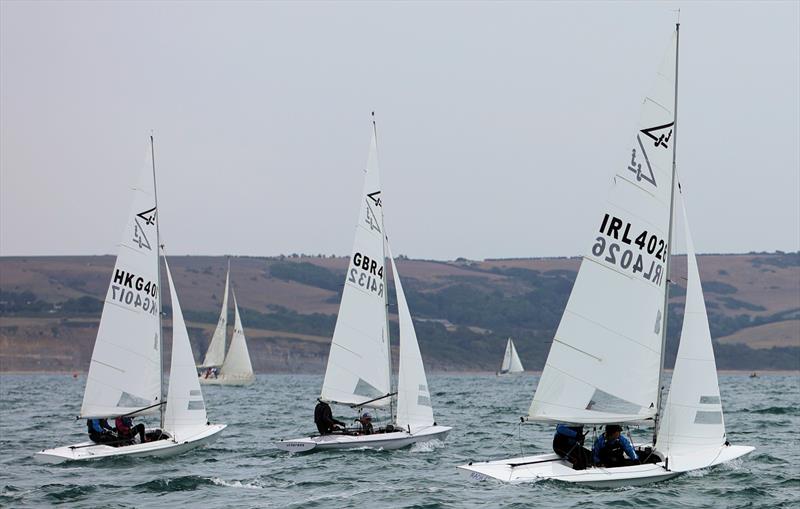 HKJ 4017, GBR 4132 & IRL 4026 during Race 5 on day 3 of the 2025 Flying Fifteen Worlds at the WPNSA - photo © Mark Jardine