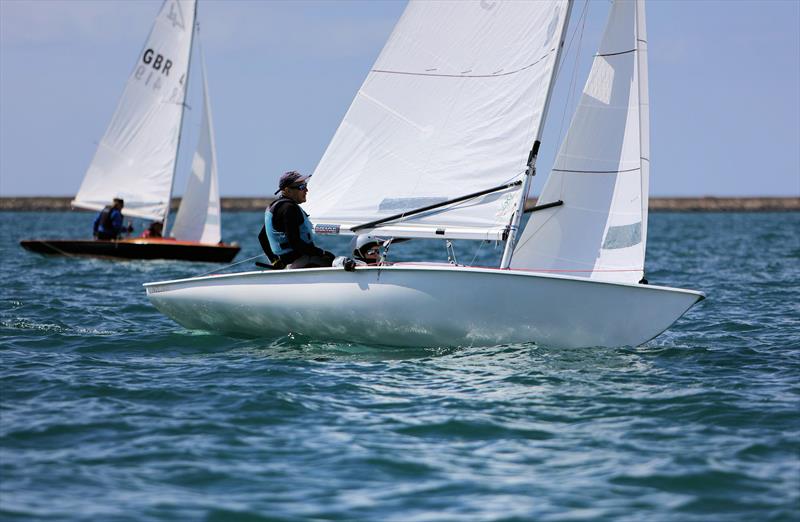 Race 9 - NZL 3841 on the second upwind leg on day 5 of the 2025 Flying Fifteen Worlds at the WPNSA photo copyright Mark Jardine taken at Weymouth & Portland National Sailing Academy and featuring the Flying Fifteen class