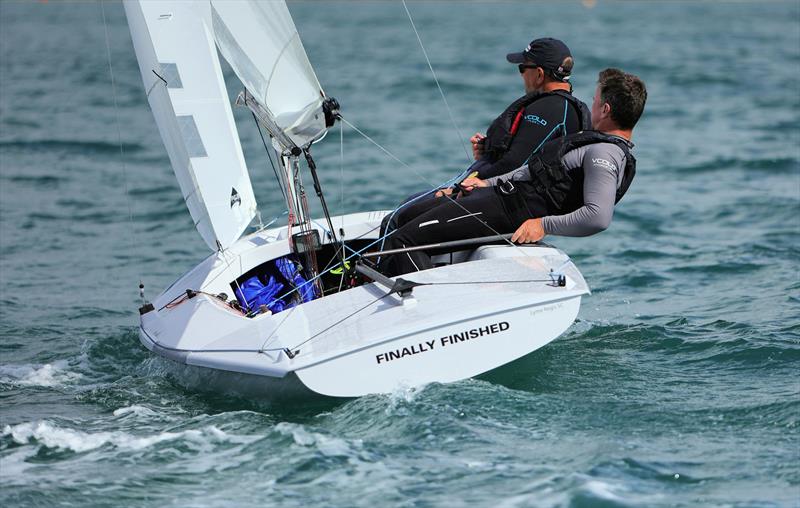 Race 9 - GBR 4144 on the second upwind leg on day 5 of the 2025 Flying Fifteen Worlds at the WPNSA photo copyright Mark Jardine taken at Weymouth & Portland National Sailing Academy and featuring the Flying Fifteen class