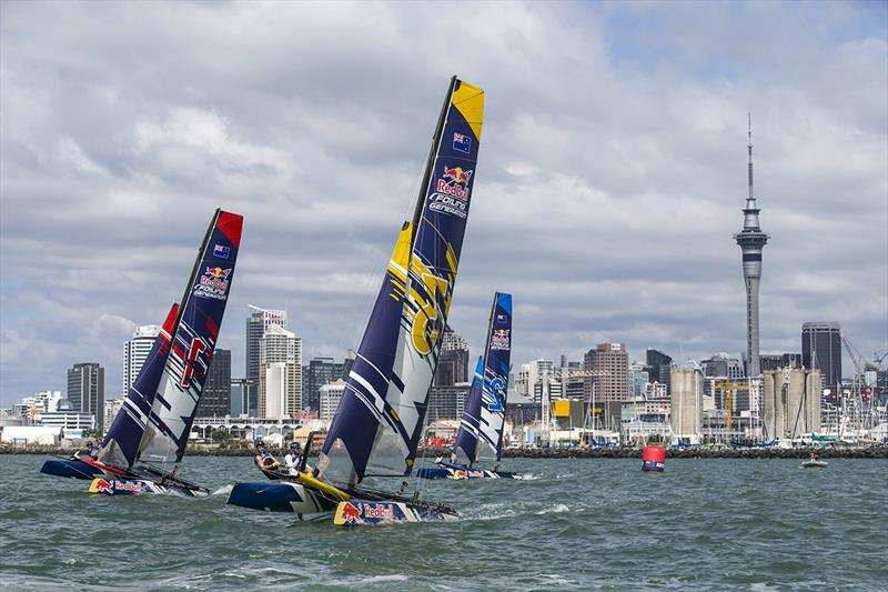 Young Sailors train in practice during Foiling Generation on the Waitemata Harbour in Auckland, New Zealand on March 3, 2016 photo copyright Graeme Murray / Red Bull Content Pool taken at Royal New Zealand Yacht Squadron and featuring the Flying Phantom class