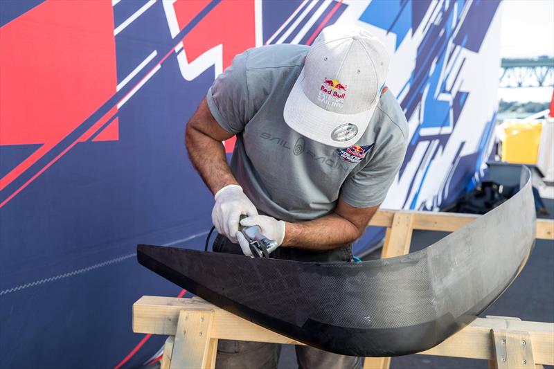 Boat repairs - Red Bull Foiling Generation on the Waitemata Harbour in Auckland, New Zealand on February 22, photo copyright Graeme Murray taken at Royal New Zealand Yacht Squadron and featuring the Flying Phantom class