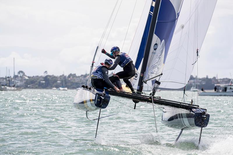 Young Sailors perform during Red Bull Foiling Generation on the Waitemata Harbour in Auckland, New Zealand on February 22, - photo © Graeme Murray