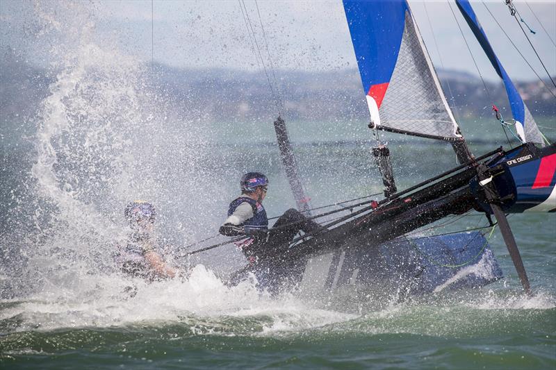 Young Sailors perform during Red Bull Foiling Generation on the Waitemata Harbour in Auckland, New Zealand on February 22, photo copyright Graeme Murray taken at Royal New Zealand Yacht Squadron and featuring the Flying Phantom class