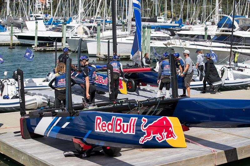 Launching - Red Bull Foiling Generation on the Waitemata Harbour in Auckland, New Zealand on February 22, photo copyright Graeme Murray taken at Royal New Zealand Yacht Squadron and featuring the Flying Phantom class