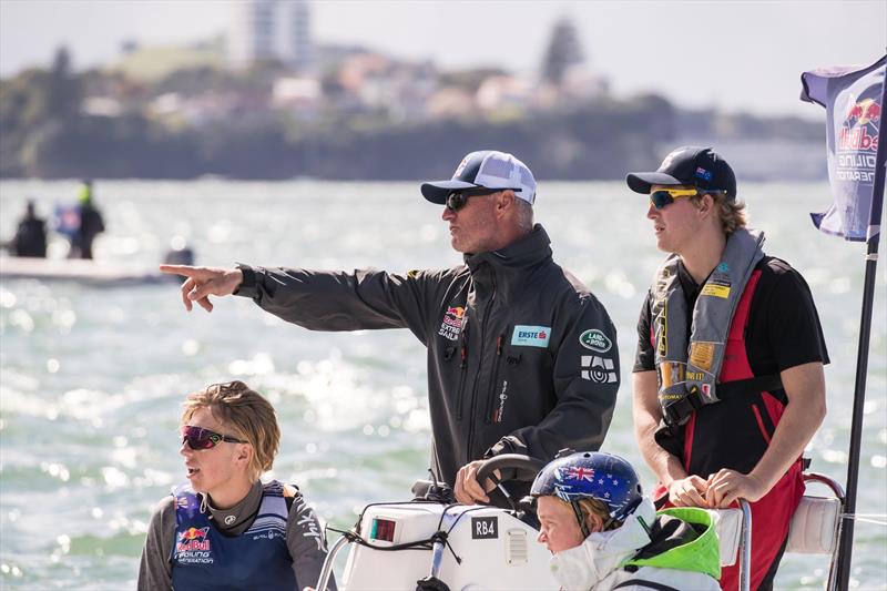 Young Sailors perform during Red Bull Foiling Generation on the Waitemata Harbour in Auckland, New Zealand on February 22, photo copyright Graeme Murray taken at Royal New Zealand Yacht Squadron and featuring the Flying Phantom class