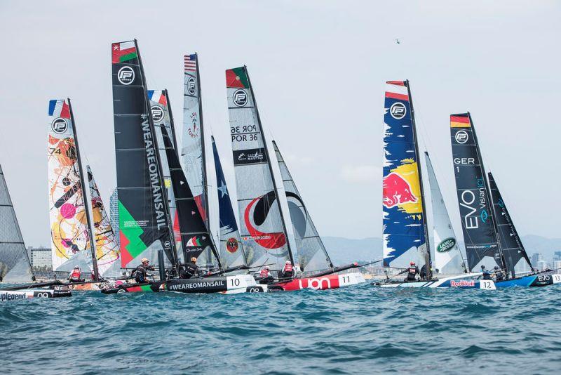 The Flying Phantom Series battling out the start - Extreme Sailing Series Barcelona 2017 photo copyright Lloyd Images taken at  and featuring the Flying Phantom class
