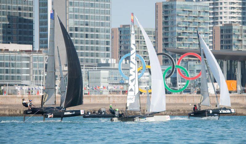 Fleet on day two - 2018 Qingdao Mazarin Cup powered by Extreme Sailing Series™ photo copyright Patrick Condy taken at  and featuring the Flying Phantom class