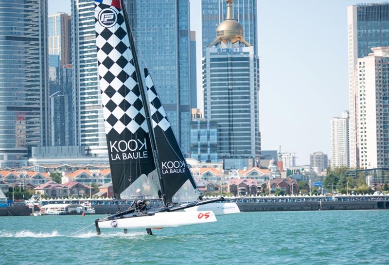 Race Director Anne Mallédant decided to run exhibition races only today due to the shifty wind conditions on the course - Team France Jeune - Day 3 - Extreme Sailing Series Qingdao Mazarin Cup photo copyright Patrick Condy taken at  and featuring the Flying Phantom class