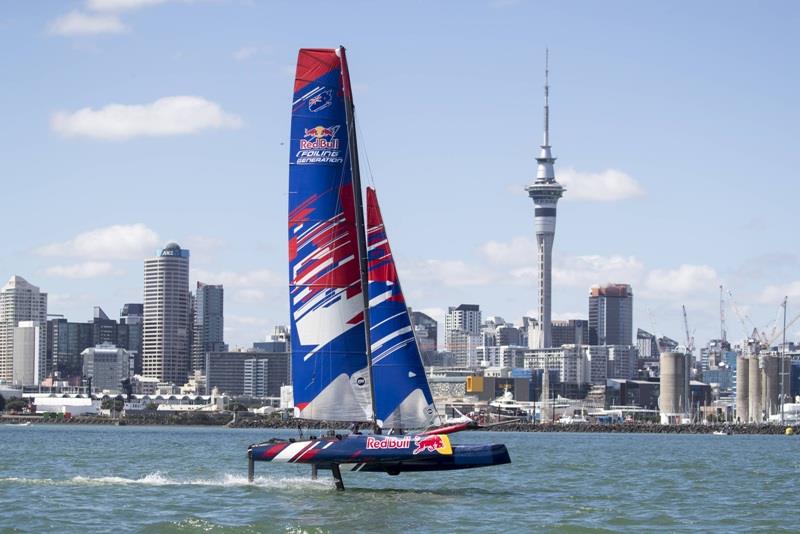 Young Sailors perform during the repercharge rounds at Red Bull Foiling Generation on the Waitemata Harbour in Auckland, New Zealand photo copyright Graeme Murray / Red Bull Content Pool taken at  and featuring the Flying Phantom class