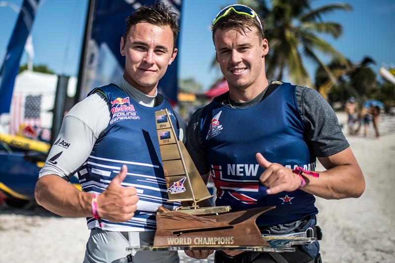 Isaac McHardie and William McKenzie of New Zealand win the Red Bull Foiling Generation World Finals in Miami, USA  photo copyright Predrag Vuckovic taken at  and featuring the Flying Phantom class