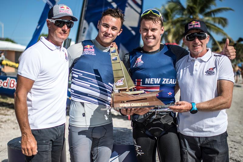 Isaac McHardie and William McKenzie of New Zealand win the Red Bull Foiling Generation World Finals in Miami, USA  photo copyright Predrag Vuckovic taken at  and featuring the Flying Phantom class