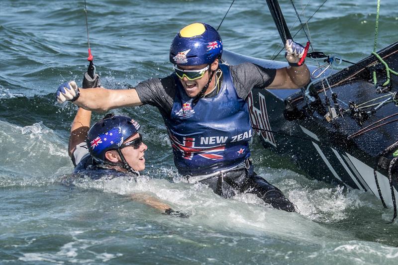 Isaac McHardie and William McKenzie of New Zealand win the Red Bull Foiling Generation World Finals in Miami, USA  photo copyright Predrag Vuckovic taken at  and featuring the Flying Phantom class