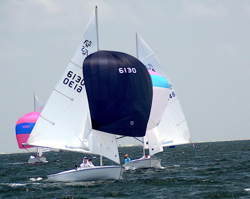 Tyler and Carrie Andrews (6130) from Deer Park, MD stand first in the championship Division after two races in the Flying Scot North American Championship Qualifying Series at Pensacola Yacht Club with a  score of 2-2-1=3 photo copyright Talbot Wilson taken at Pensacola Yacht Club and featuring the Flying Scot class