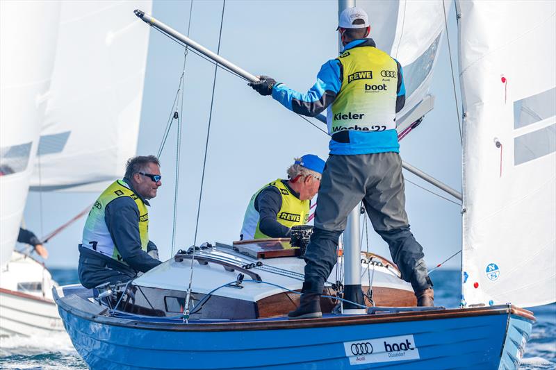 Scalded Gold Cup winners of the Nordic Folkboats: The Danish crew around helmsman Sören Kaestle at Kieler Woche photo copyright Christian Beeck / Kieler Woche  taken at Kieler Yacht Club and featuring the Folkboat class