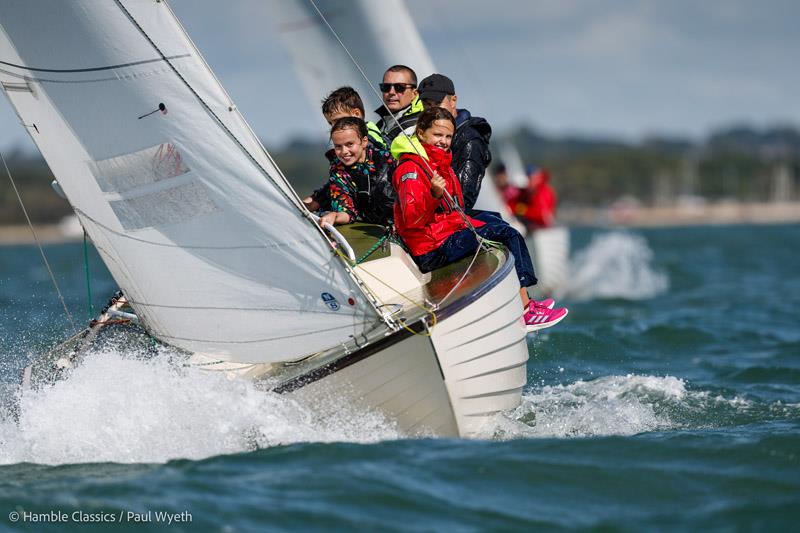 Svenja – Nordic Folkboat / Mike Stoner with junior crew - 10th Hamble Classics Regatta photo copyright Paul Wyeth / www.pwpictures.com taken at Hamble River Sailing Club and featuring the Folkboat class