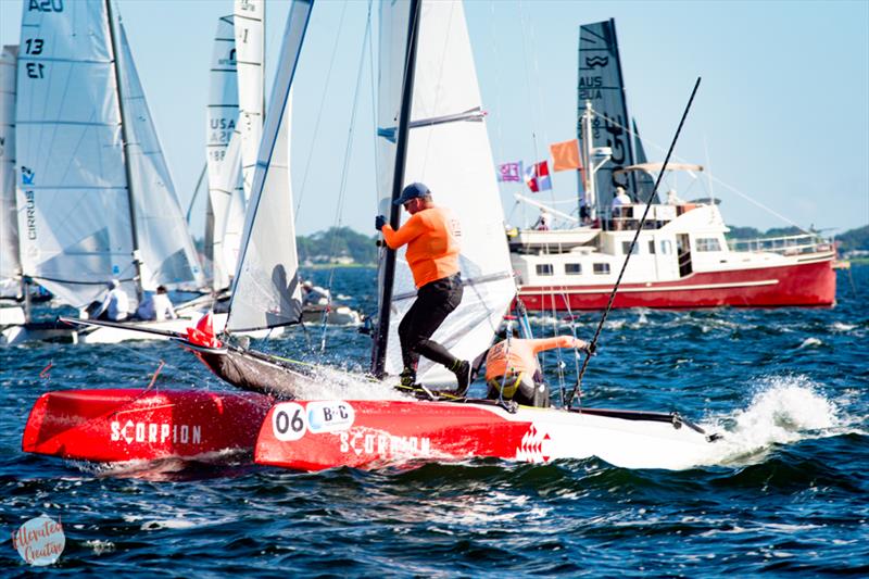 Pieter Oskam & Tony Mels of the Netherlands on day 2 of the F18 Worlds at Sarasota photo copyright Ellinor Walters taken at Sarasota Sailing Squadron and featuring the Formula 18 class