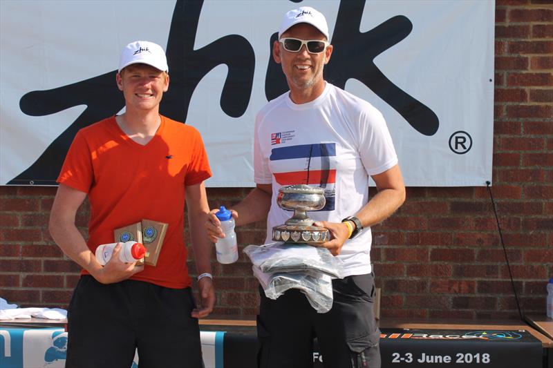 Simon Northrop and Caleb Cooper win the 2018 East Coast Piers Race sponsored by Zhik photo copyright Andrew Dowley taken at Marconi Sailing Club and featuring the Formula 18 class