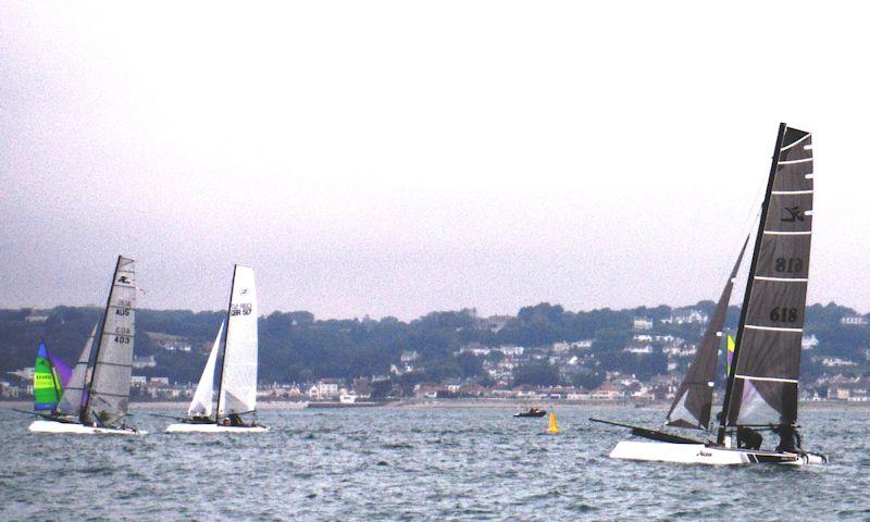 Rossborough Round the Island - F18 start photo copyright Bill Harris taken at Royal Channel Islands Yacht Club and featuring the Formula 18 class